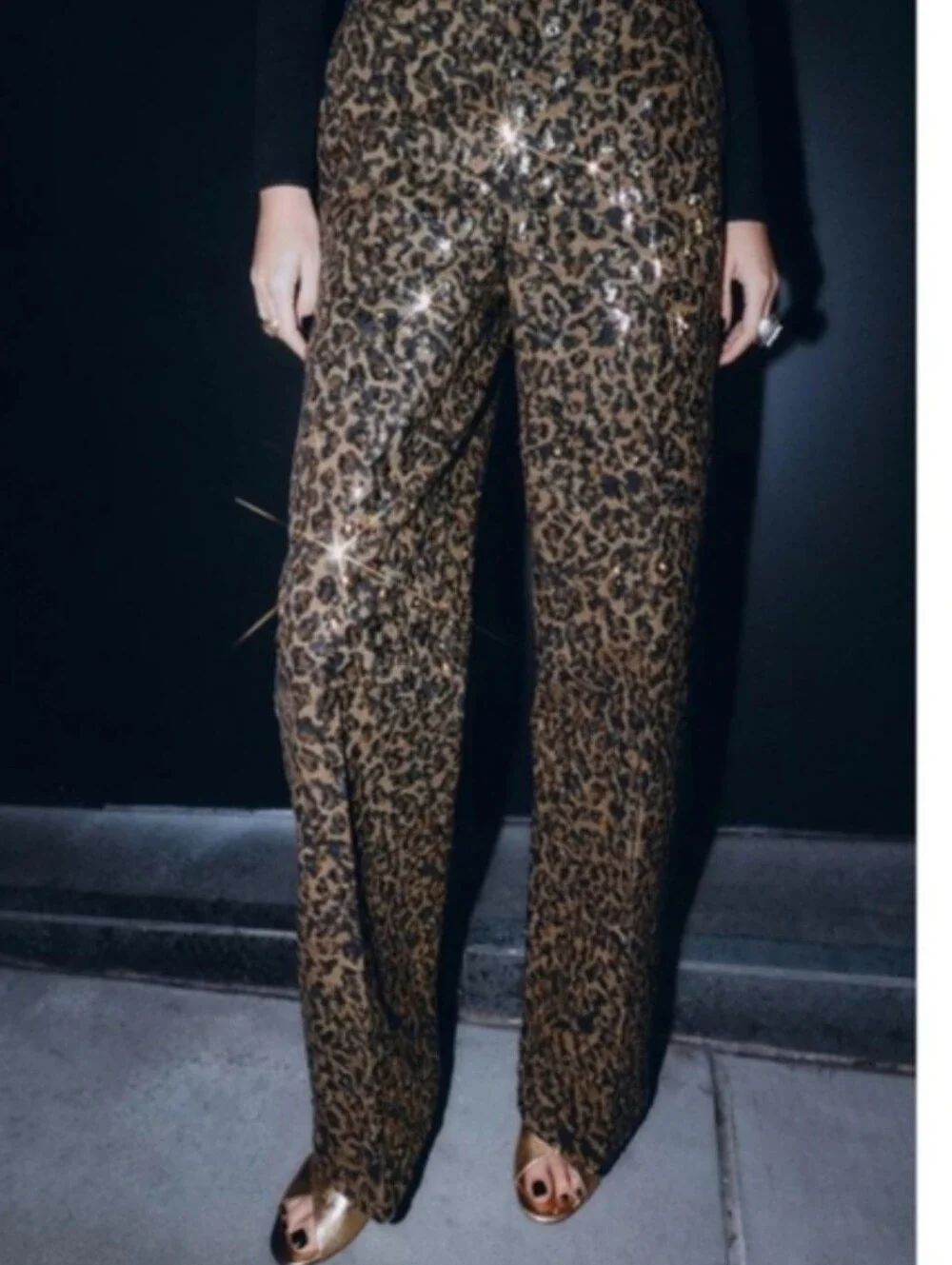 ZARA ANIMAL PRINT SEQUIN STRAIGHT LEG PANTS SIZE M